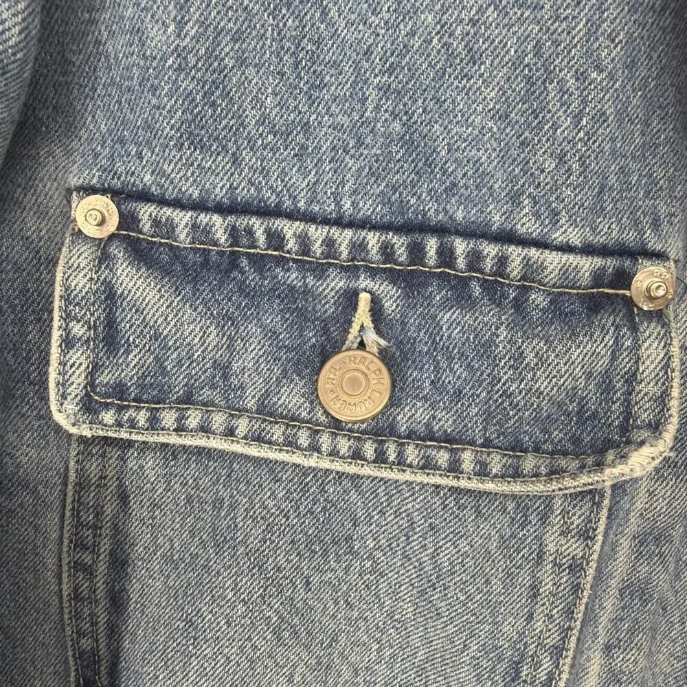 Vintage RRL Ralph Lauren Corduroy Collar Denim Jean Jacket Size S Made In USA